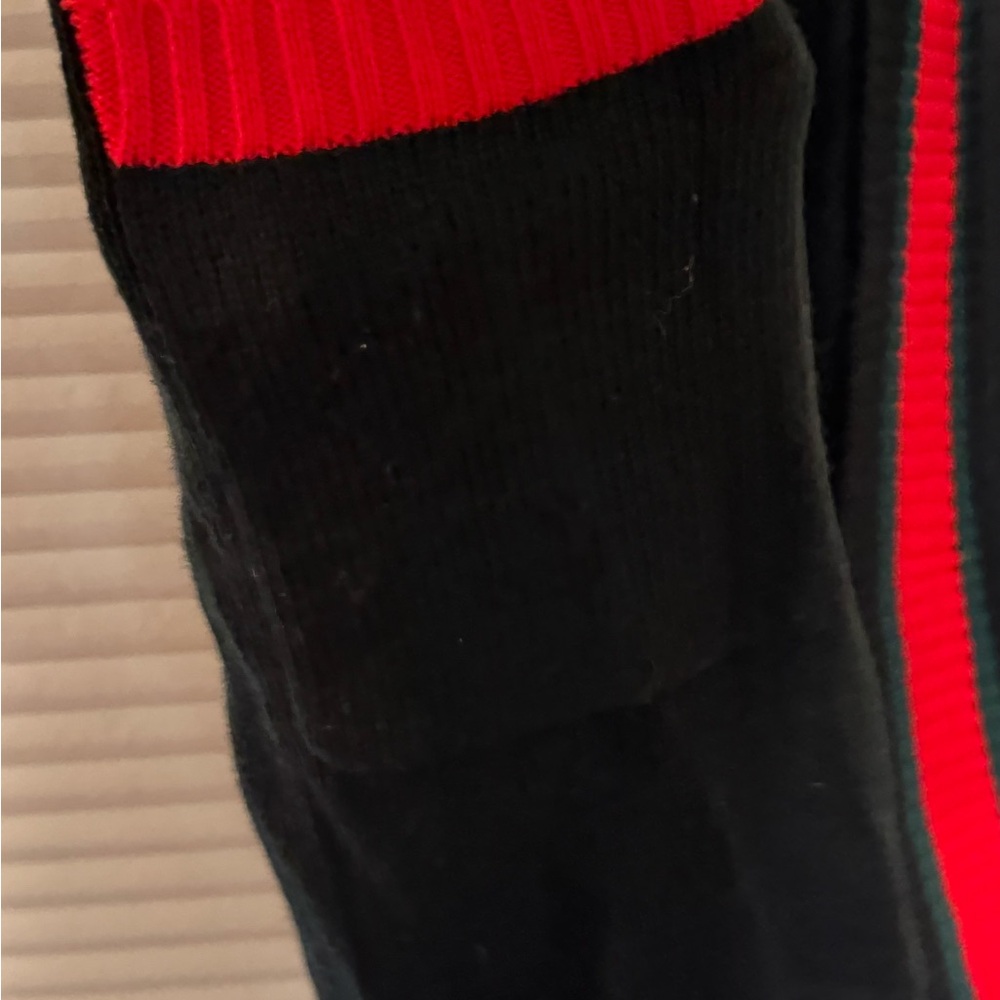 Chic Black Sweater with Red and Green Stripes - Picture 3 of 5